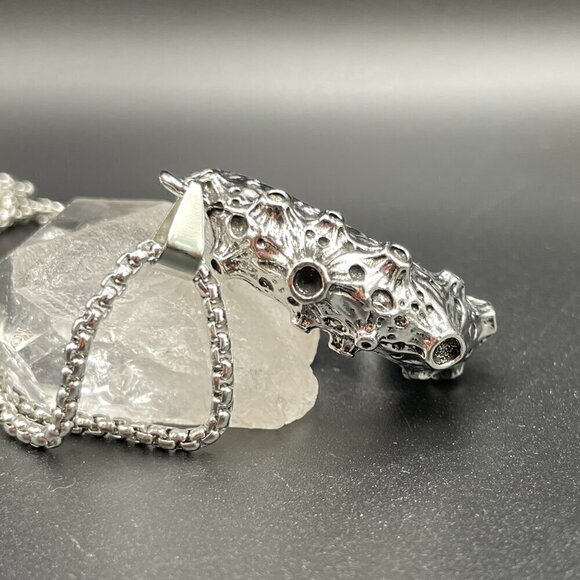 Large Crescent Moon and Skulls Gothic Necklace / Pendant (#1341) - Picture 5 of 11